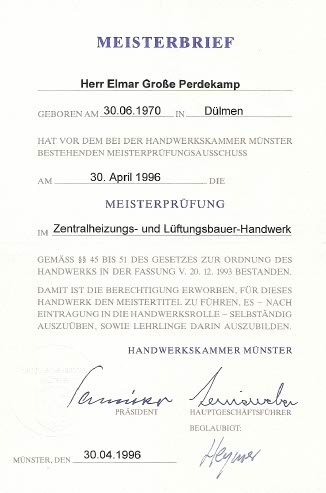 Meisterbrief Heizung und Lüftung